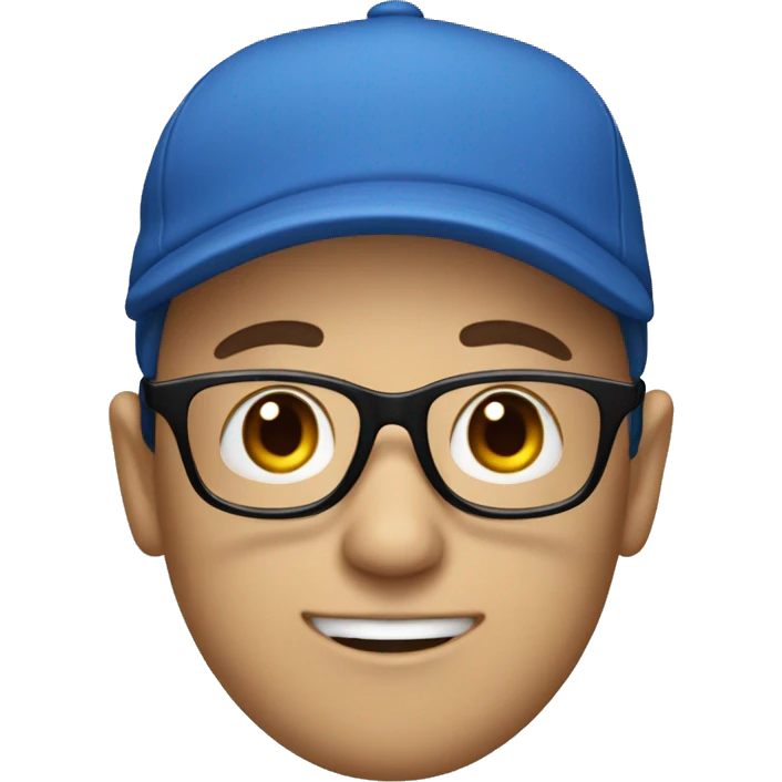 A man wearing a blue cap with 'P' on it and black glasses, white skin emoji