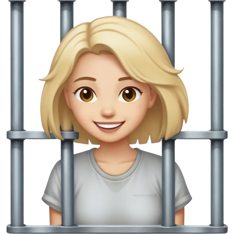 smiling girl in outdoor setting in jail emoji