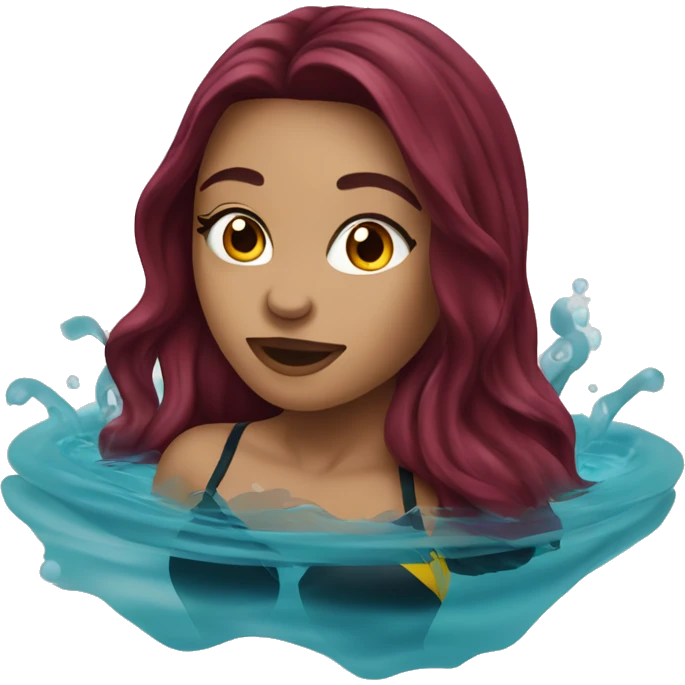 Beautiful tattooed  burgundy long haired woman swimming in a pool emoji