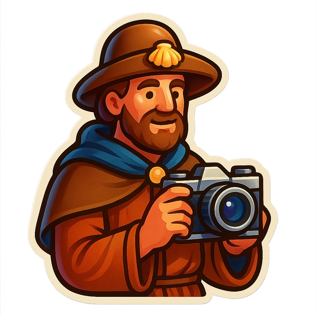 medieval pilgrim with a camera emoji