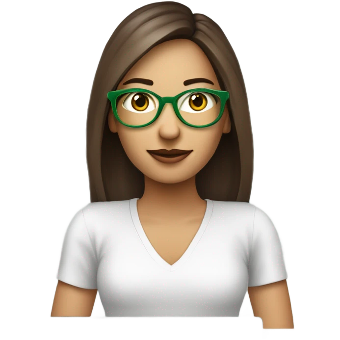 Développeur web qui porte des lunettes avec un pc dans les mains. femme blanche cheveux mi long marrons yeux verts et taches de rousseur sur le nez emoji