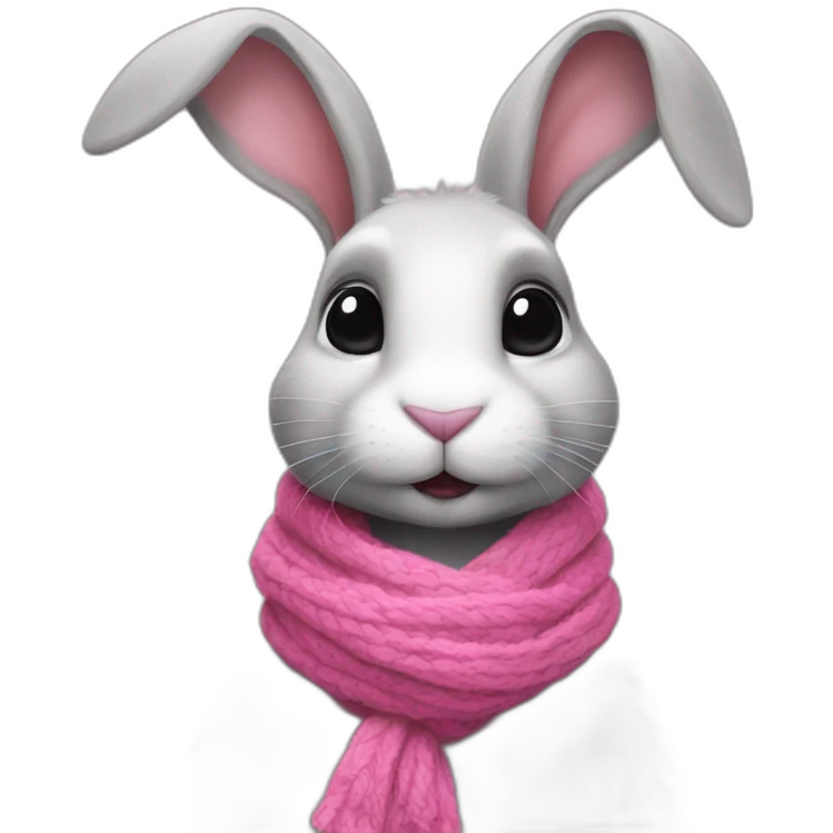 a rabbit with a pink scarf around its neck and paint around its eyes with black pencil emoji