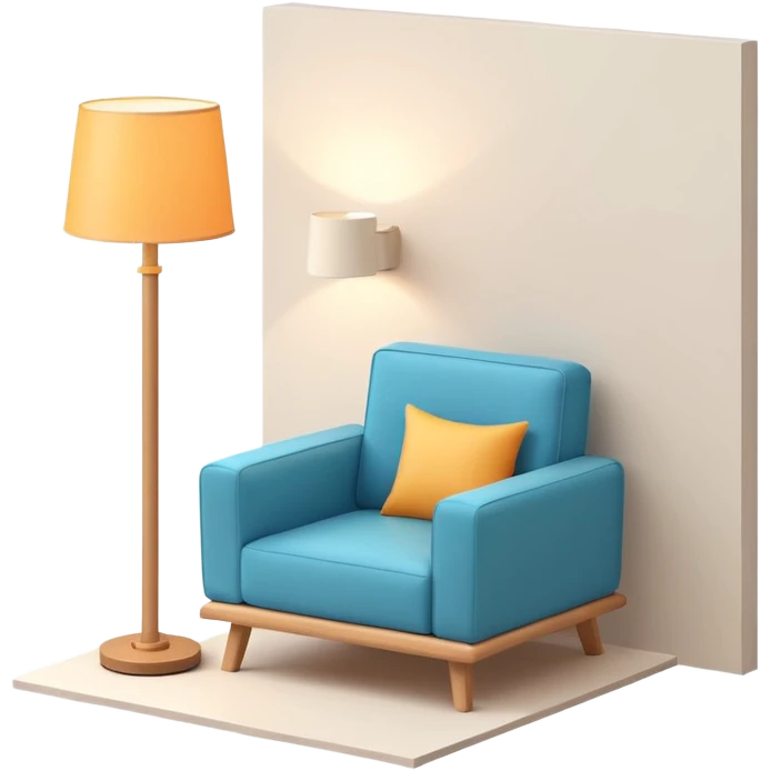 isometric corner of hotel room with floor lamp and modern armchair emoji