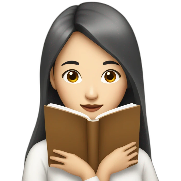Asian woman with long hair and hold a book emoji