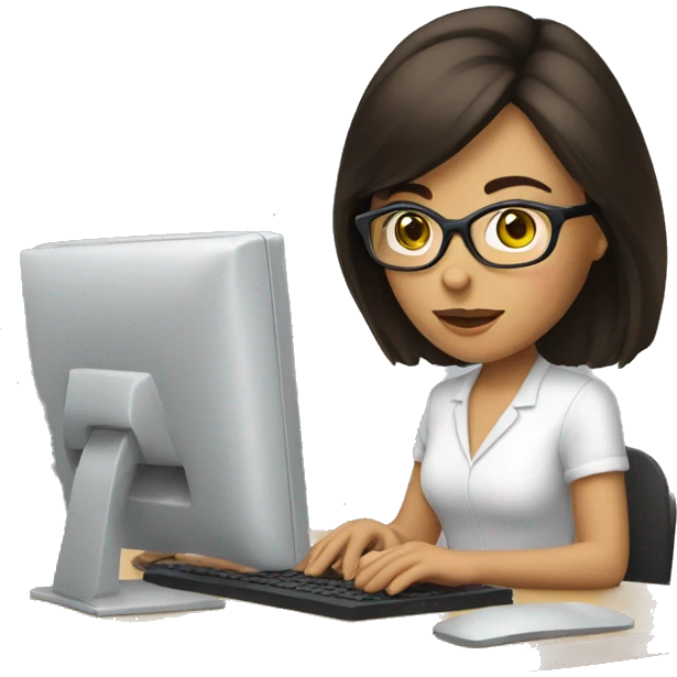 Glasses brunette woman using computer emoji