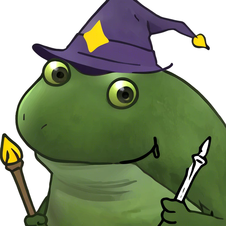 green frog, wizard emoji