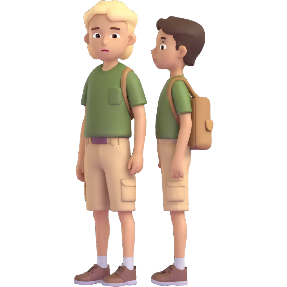 boy wearing an olive-green shirt over a brown T-shirt with beige cargo shorts emoji