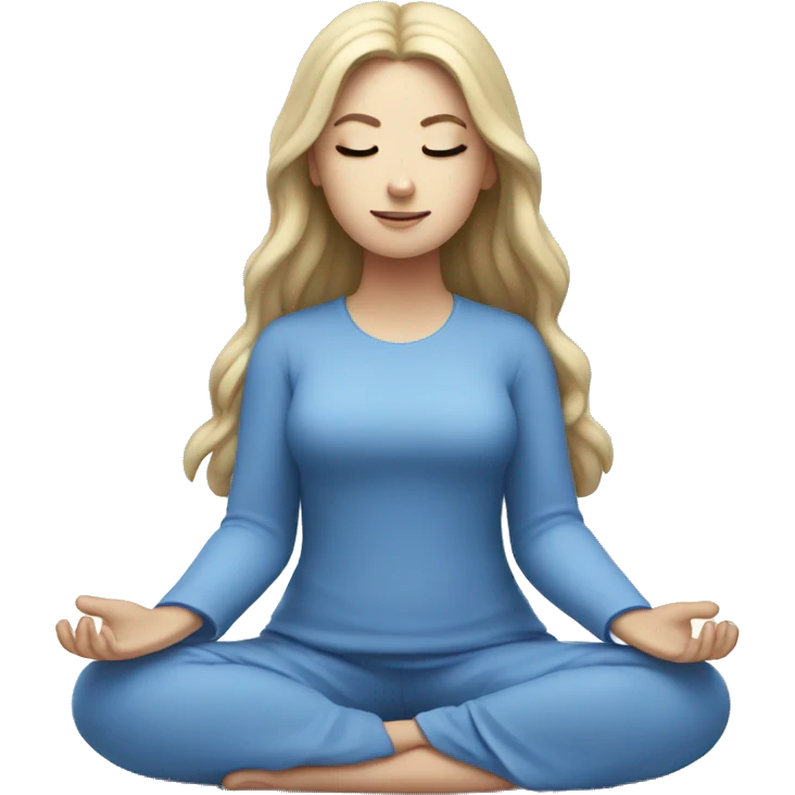 White girl meditating wearing blue emoji