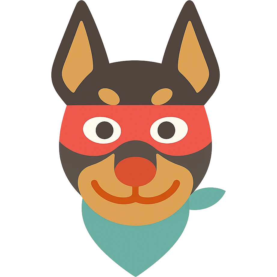 colorful Doberman bandit with a playful, exaggerated design emoji