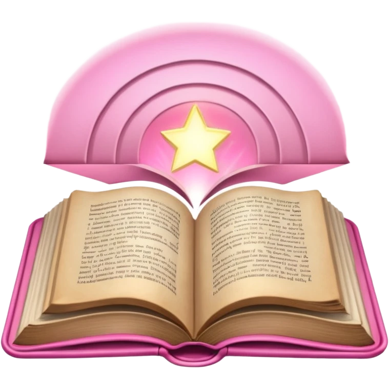 An open pink book with glowing light emerging from its pages, magical atmosphere, emoji
