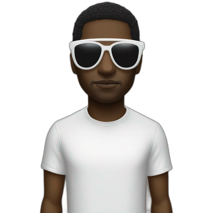 A black man like travis scott wear futurestic white Sunglasses emoji