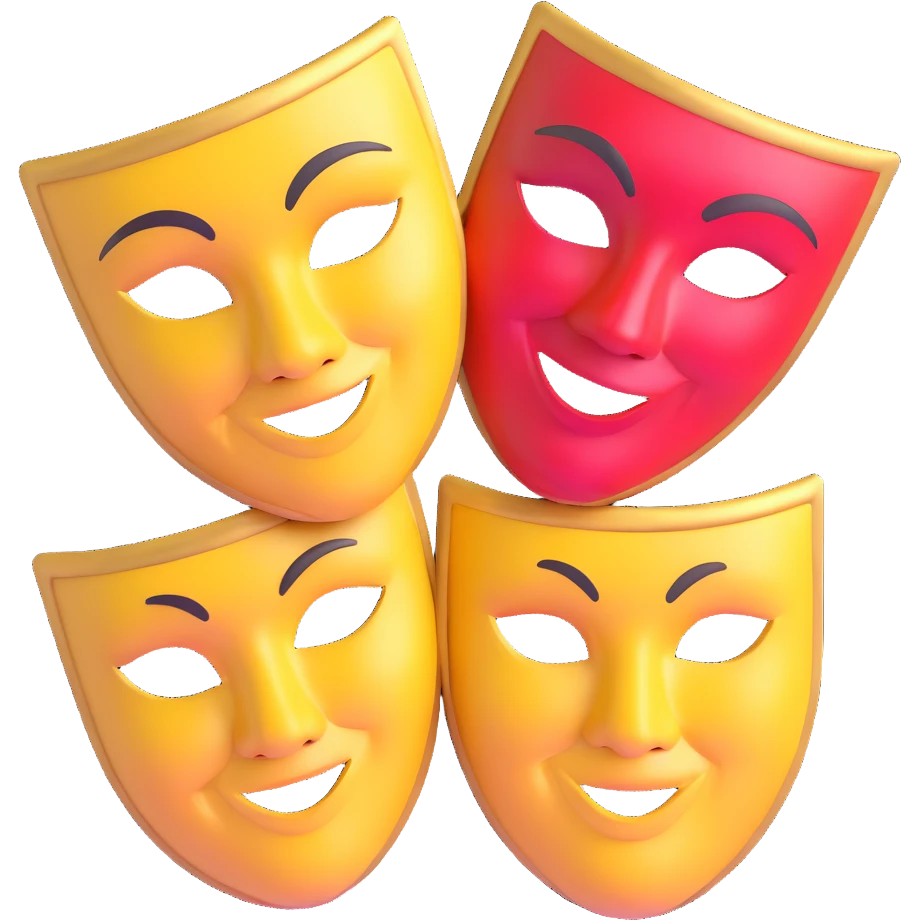 traditional Greek theatre masks, classical comedy and tragedy masks, theatrical drama masks emoji