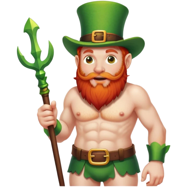 A bold leprechaun with red beard who is naked and with a huge erect penis emoji