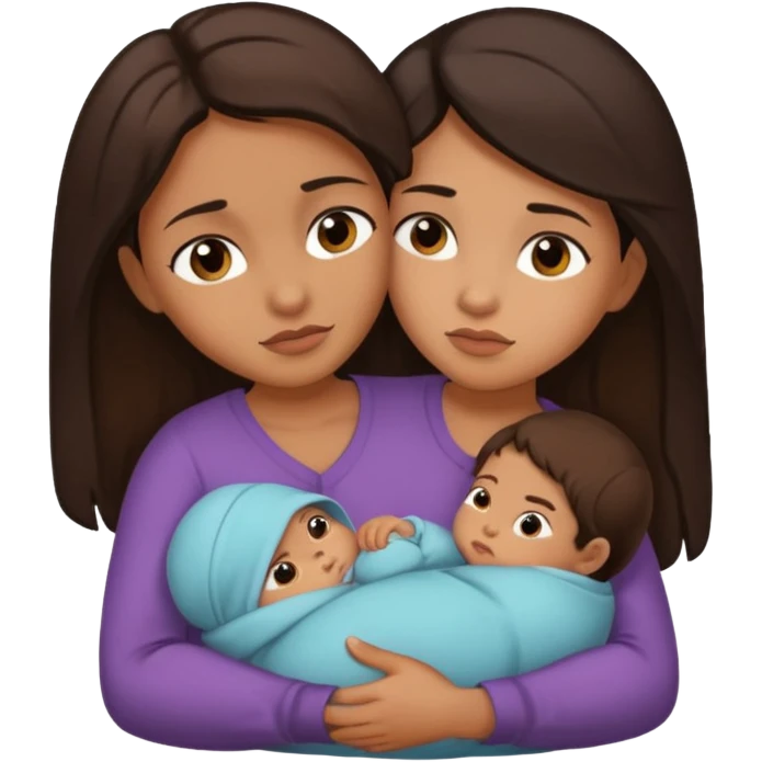 A woman holds her baby in her hands hugs him and looks a little agressive  emoji