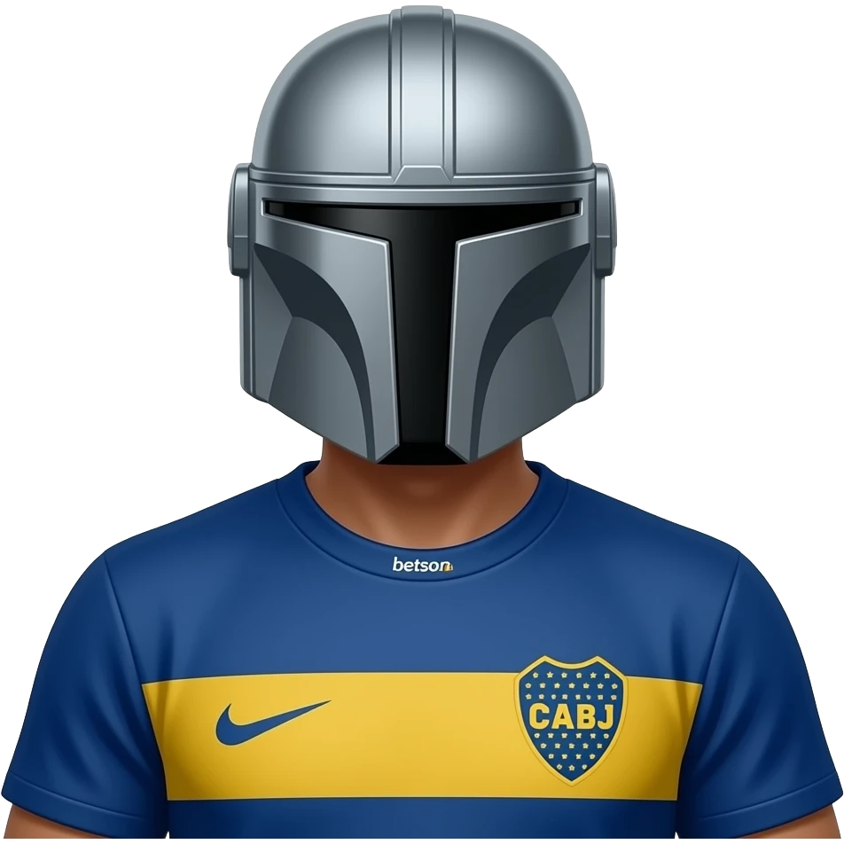 Mandalorian with the boca junior soccer team t shirt (a club from Argentina). With the latest t shirt please. In the shield put CABJ and in the brand put betson emoji