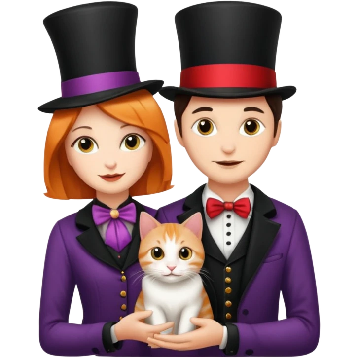 magician couple and their pet cat emoji