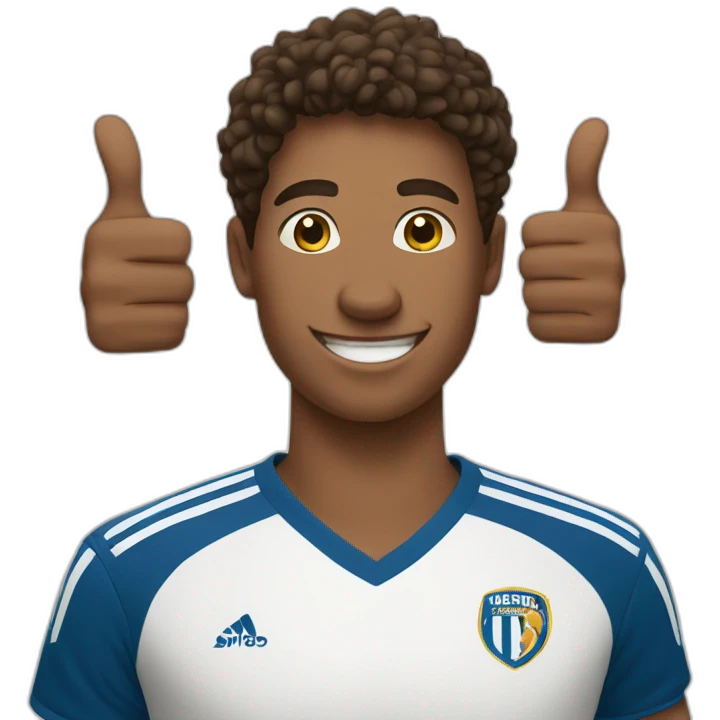 young man in his 20s giving a thumbs up and related to soccer emoji