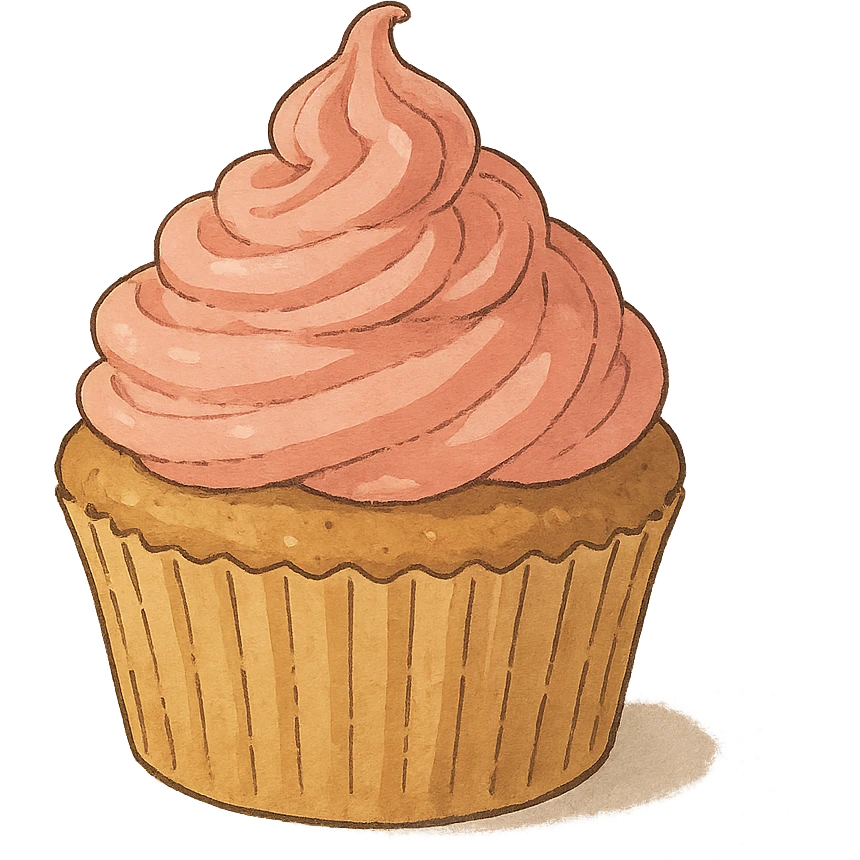 cupcake with pink icing, ghibli style emoji