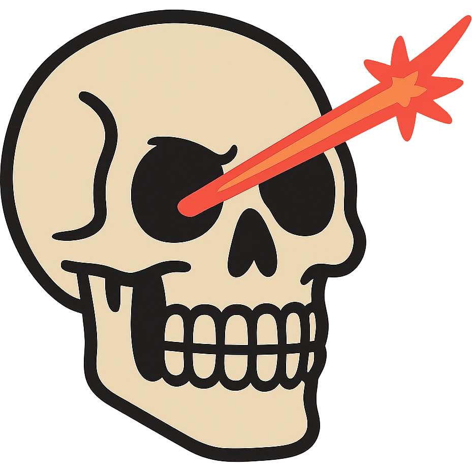 flat toon style skull grinding teeth with laser from one eye emoji