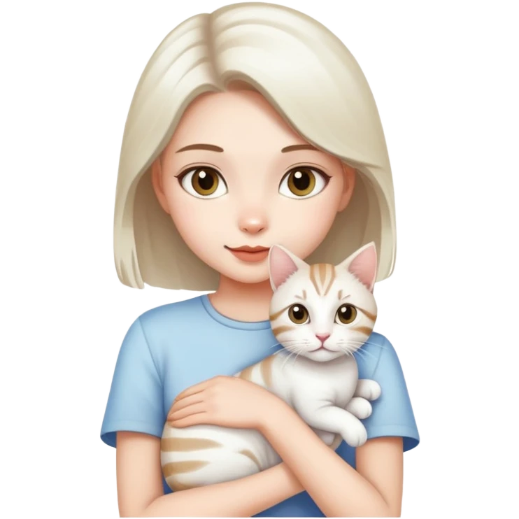A beautiful girl holding a white tabby cat emoji