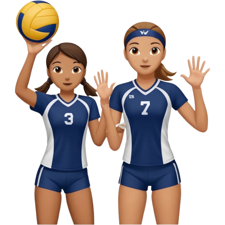 Cute girls in navy and white playing volleyball emoji