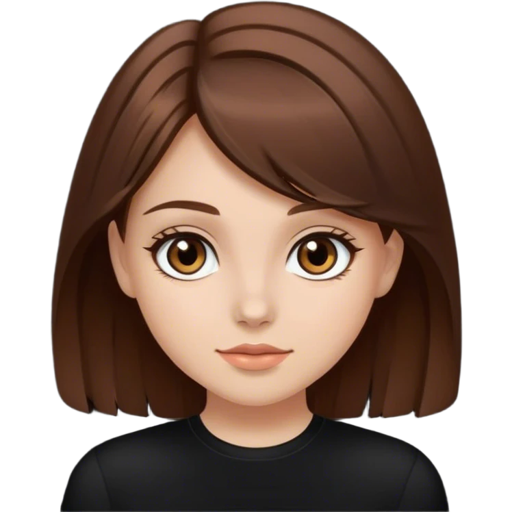 Beautiful girl with brown hair and brown eyes and with fair skin in the black top emoji