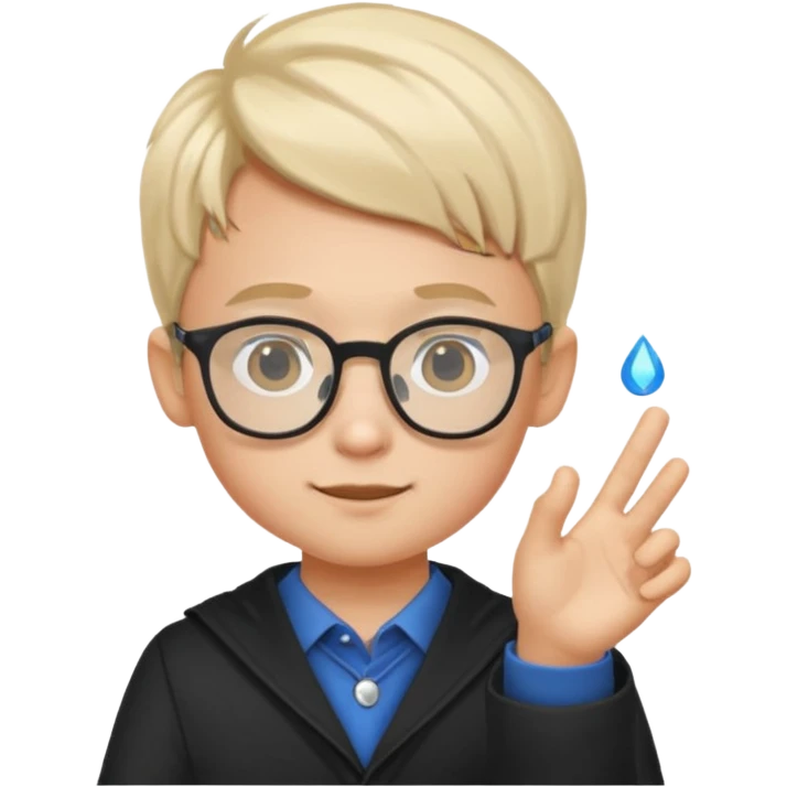 3D imoji of  The little boy who is a magic designer, he is a graphic designer, he should not be holding anything hand down emoji
