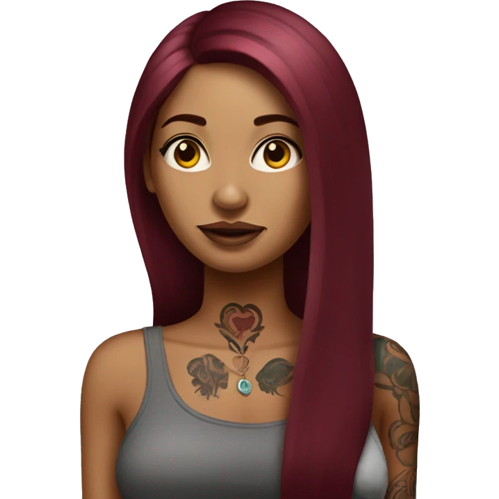 Tattooed woman with long straight burgundy hair emoji