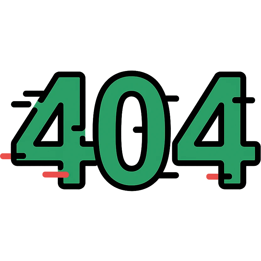 404 in green and black, color outline icon style, with a glitch effect emoji