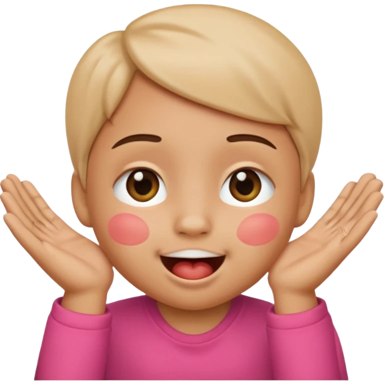 apple-style emoji head blushing hands over face only small baby smile mouth showing emoji