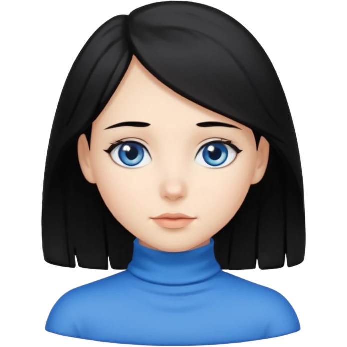 Girl with black hair thats about shoulder lenght with blue eyes covering their neck emoji