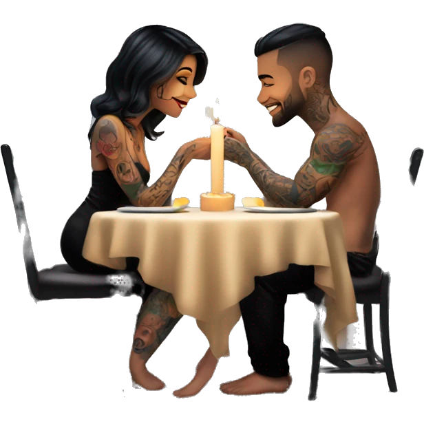 romantic candle light dinner for beautiful tattooed couple emoji