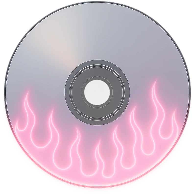 A minimalist CD disc with subtle pink flames, glowing effect, variation 2 emoji