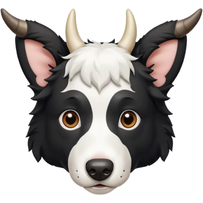 A black and white border collie with cow's horns. emoji