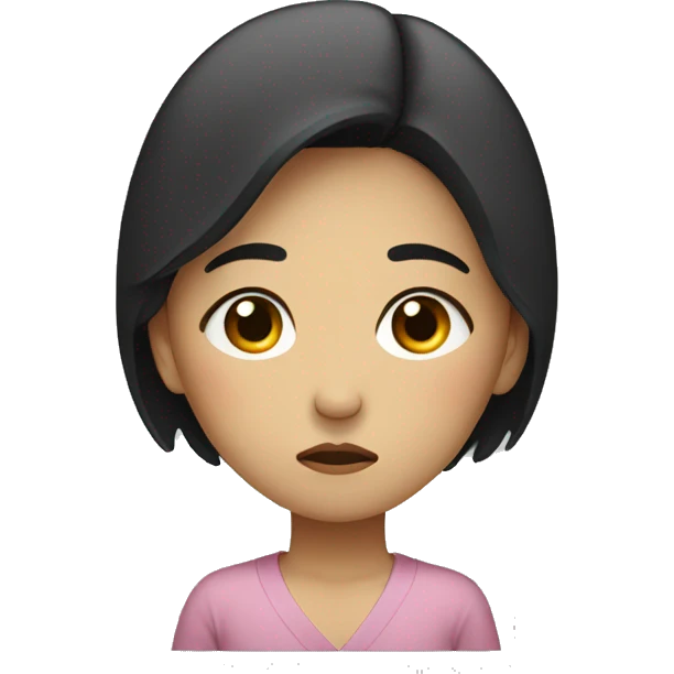 Korean woman in her 30s with a tired and sad expression, mother, worried black hair emoji