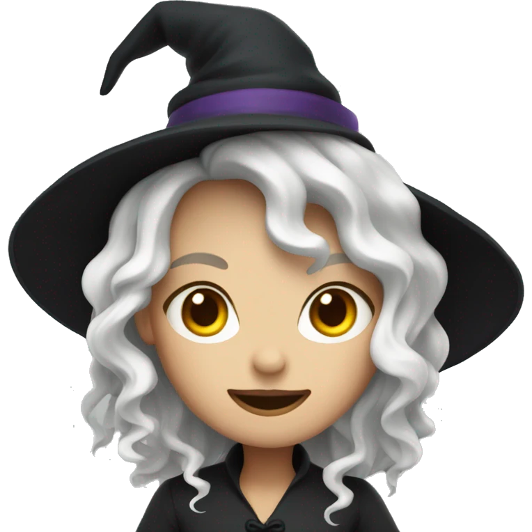 witch with wavy hair, white skin and hat emoji