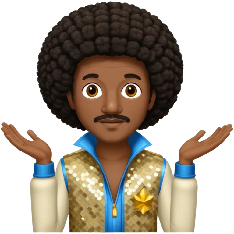 Walter Williams from The O'Jays with dark brown afro hair, cream sequin outfit emoji