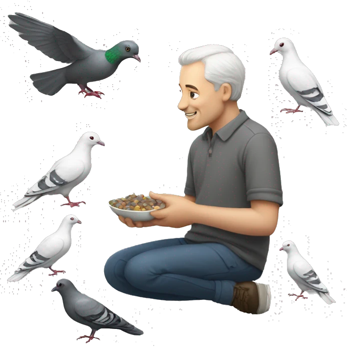 white man feeding pigeons emoji