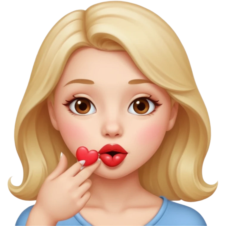 A cute circular blowing a smooch kiss and little bite on the lower lip emoji