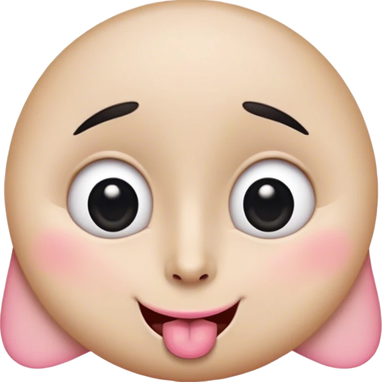 Base Shape: Start with a wide, round shape and flatten the bottom slightly to form the character's head or body.
Eyes: Add two big oval eyes with tiny black pupils, positioned symmetrically on the upper half of the base shape.
Eyebrows: Draw thin, raised eyebrows above the eyes to give a playful or excited expression.
Nose: Place a small triangular nose in the center, directly between the eyes.
Mouth: Give him a big smile with a tongue sticking out to one side (e.g., the right side for consistency).
Cheeks: Add pink blush on both cheeks, using small circular or oval shapes below the eyes.
Optional Shadow: Include a faint shadow under him for extra depth, such as a subtle oval beneath the base shape. emoji
