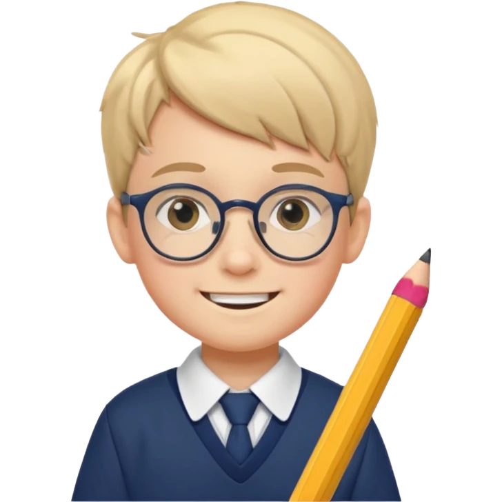 boy kid with glasses → holding a pencil with school uniform emoji
