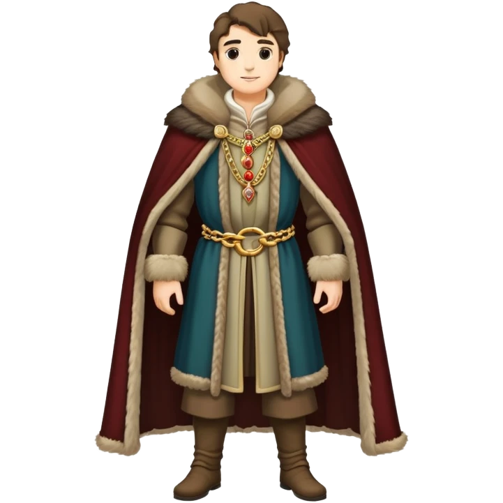 Full body of wealthy medieval merchant in fine clothes, fur-trimmed cloak, and gold chain emoji