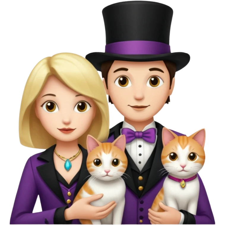 magician couple and their pet cat emoji