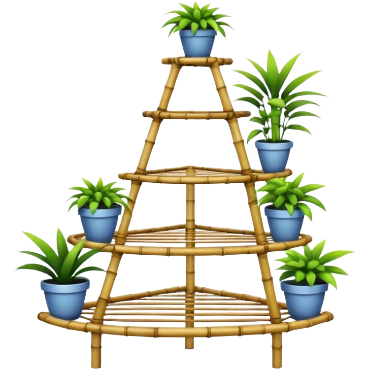 Very Large alien-futuristic multi-tier multi-level curved spiral step plant rack constructed from 7/8ths of an inch thin vining bamboo poles  emoji