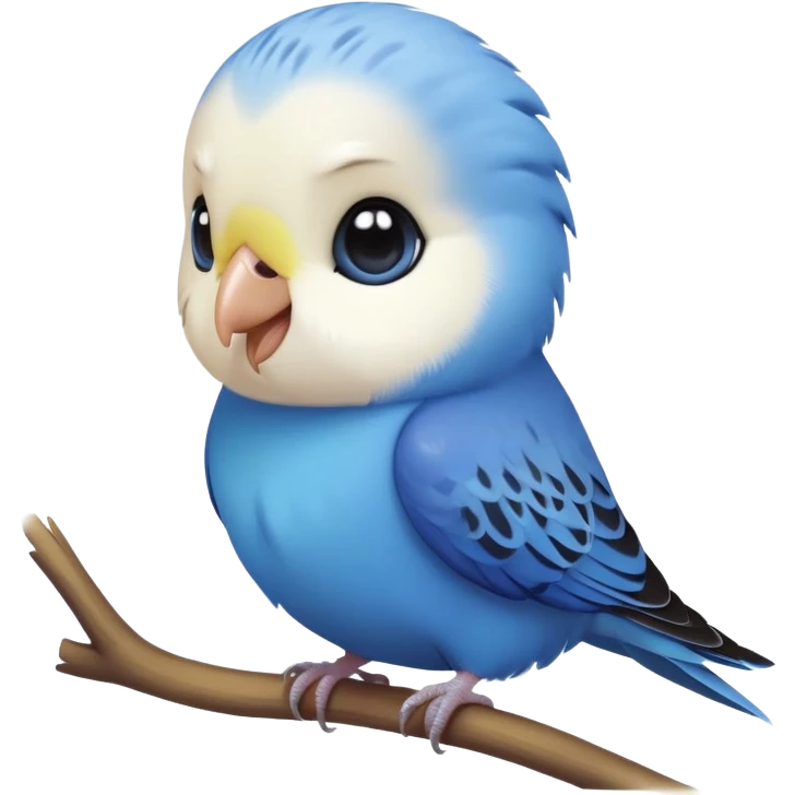 cinematic-cute-blue-budgie-portrait-emoji,-head-tilted-playfully-and-inquisitively,-featuring-a-brilliant-blue-feathered-fur-and white face-with-a-natural-sheen,-round,-sparkling-dark-eyes-filled-with-curiosity,-simplified-yet-irresistibly-adorable emoji