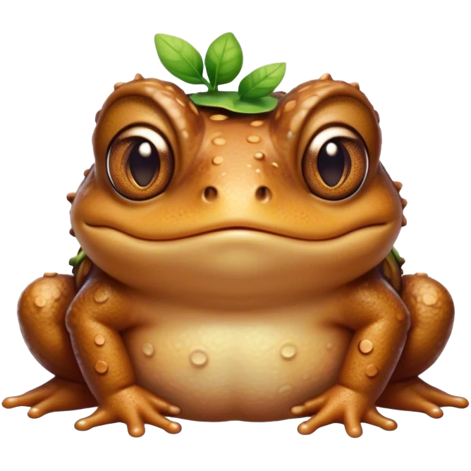 Cinematic Cute Toad Portrait Emoji, Head tilted playfully and inquisitively, featuring a charmingly plump form with bumpy, textured skin in rich earthy hues and round, sparkling eyes full of gentle mischief, Simplified yet irresistibly adorable features, highly detailed, glowing with a warm, friendly woodland glow, high shine, affectionate and lively, stylized with a touch of whimsical nature charm, soft glowing outline, capturing the essence of a mischievous yet loving toad that seems as if it could hop out of the screen into your arms! emoji