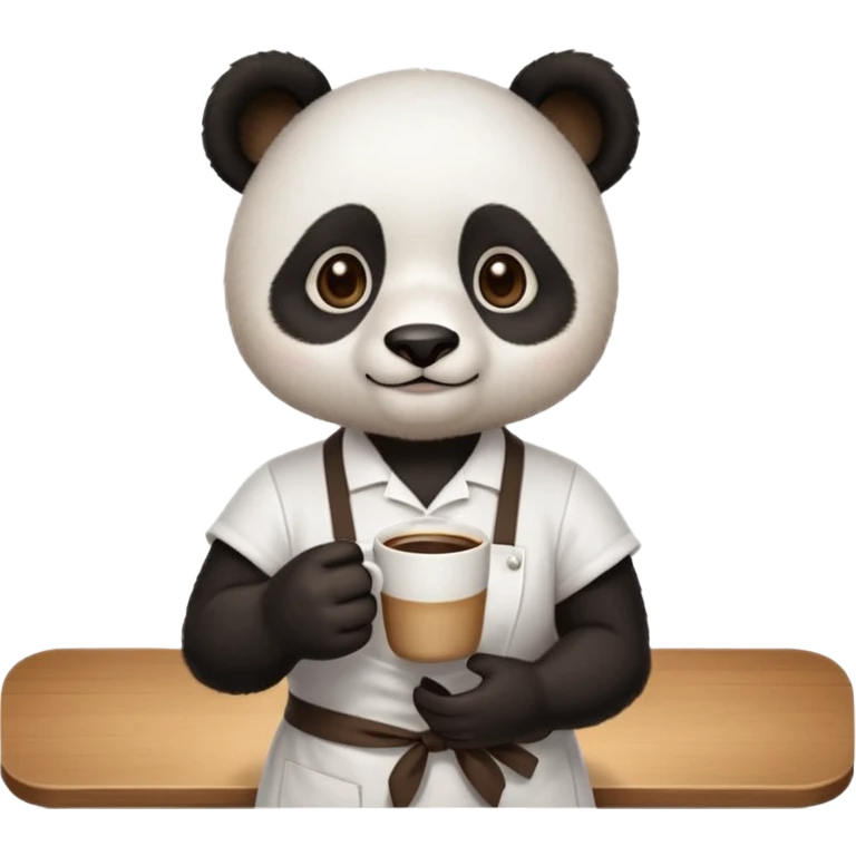 barista panda, wearing apron, holding coffee emoji