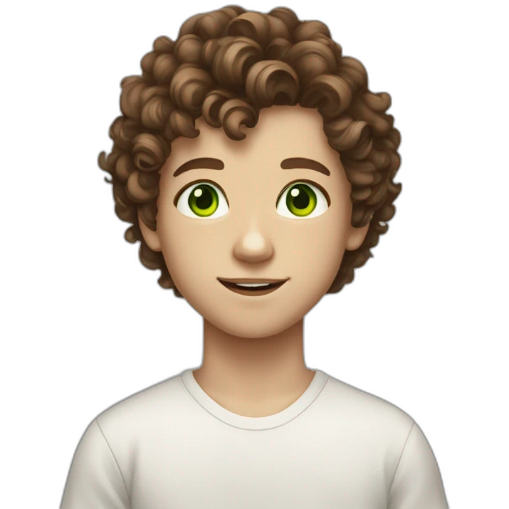 13 years old Boy Green eyes curly brown hair and white skin emoji