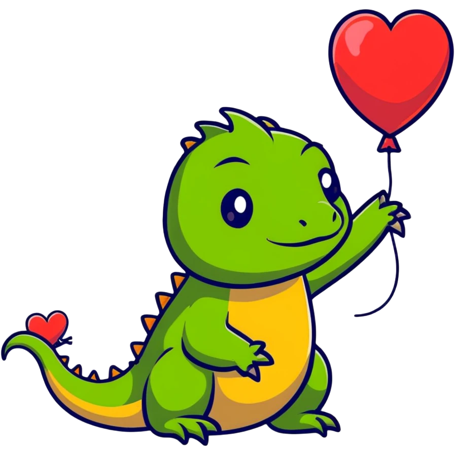 bearded dragon with heart balloon emoji