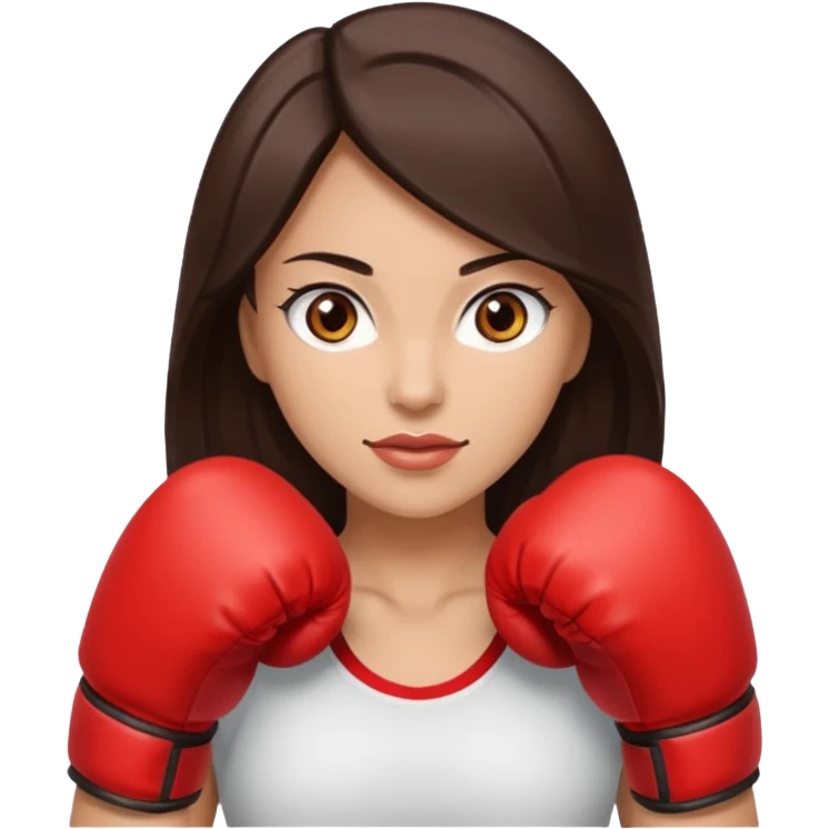 An woman with long dark brown hair light brown eyes in boxing gloves emoji